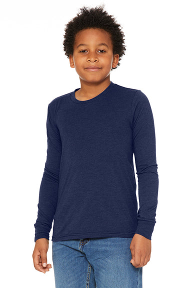 Bella + Canvas 3501Y Youth Jersey Long Sleeve Crewneck T-Shirt Navy Blue Triblend Model Front