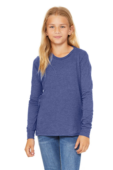 Bella + Canvas 3501Y Youth Jersey Long Sleeve Crewneck T-Shirt True Royal Blue Triblend Model Front