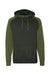 Independent Trading Company IND40RP Mens Raglan Hooded Sweatshirt Hoodie w/ Pouch Pockets Heather Charcoal Grey/Heather Army Green Flat Front