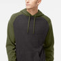 Independent Trading Company Mens Raglan Hooded Sweatshirt Hoodie w/ Pouch Pockets - Heather Charcoal Grey/Heather Army Green