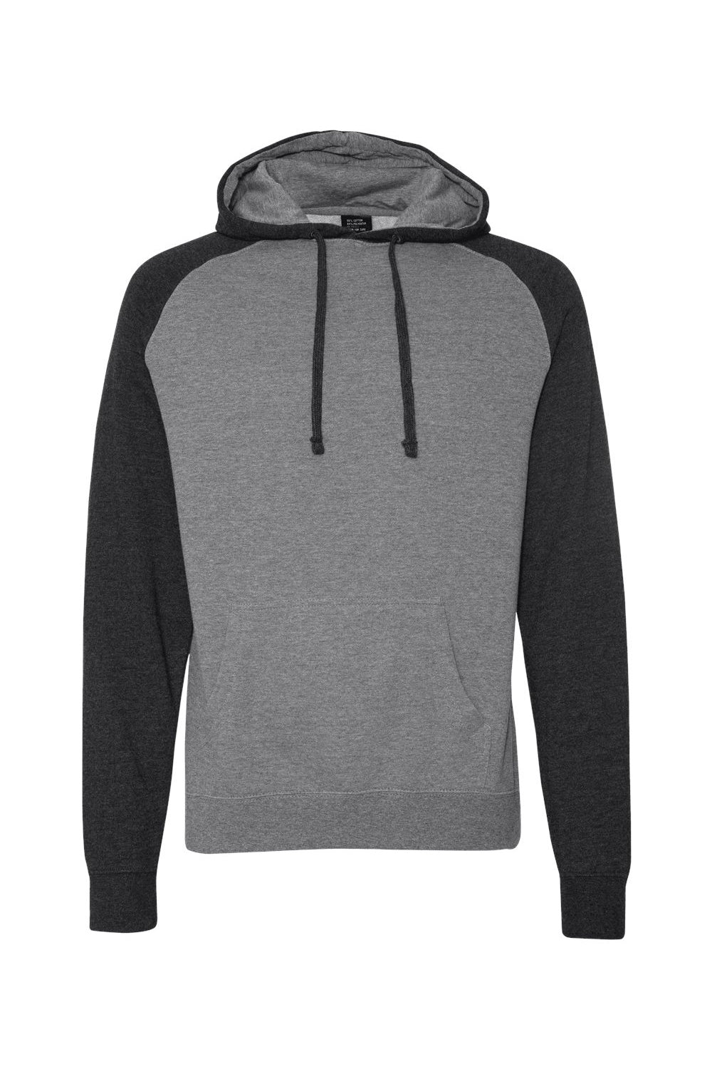 Independent Trading Company IND40RP Mens Raglan Hooded Sweatshirt Hoodie w/ Pouch Pockets Heather Gunmetal Grey/Heather Charcoal Grey Flat Front