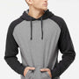 Independent Trading Company Mens Raglan Hooded Sweatshirt Hoodie w/ Pouch Pockets - Heather Gunmetal Grey/Heather Charcoal Grey