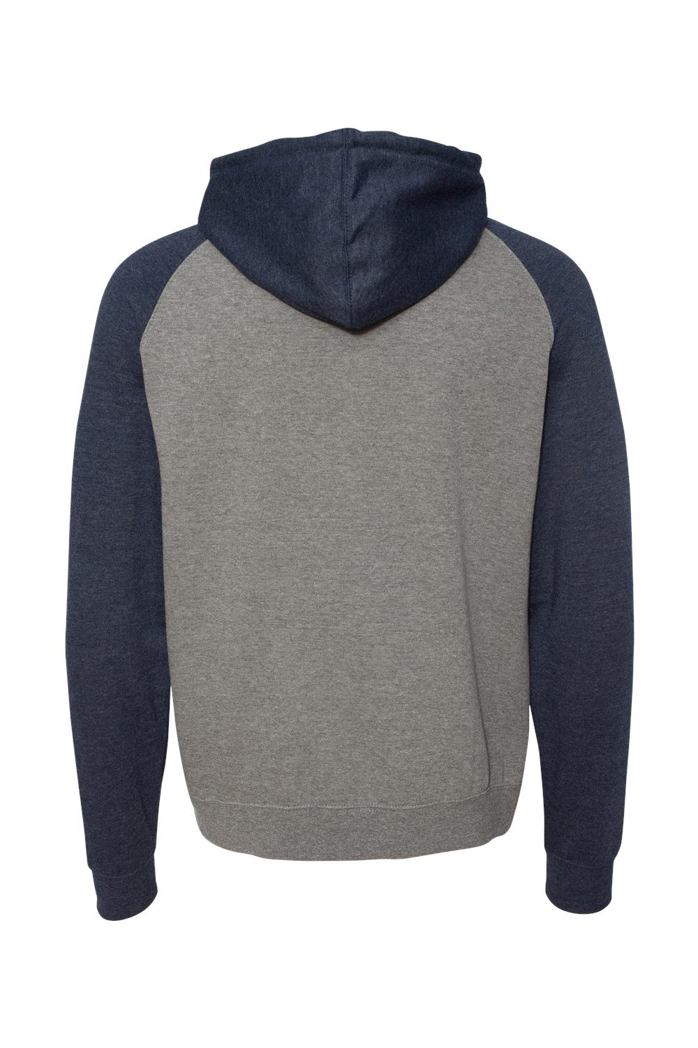 Independent Trading Company IND40RP Mens Raglan Hooded Sweatshirt Hoodie w/ Pouch Pockets Heather Gunmetal Grey/Heather Classic Navy Blue Flat Back