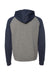 Independent Trading Company IND40RP Mens Raglan Hooded Sweatshirt Hoodie w/ Pouch Pockets Heather Gunmetal Grey/Heather Classic Navy Blue Flat Back