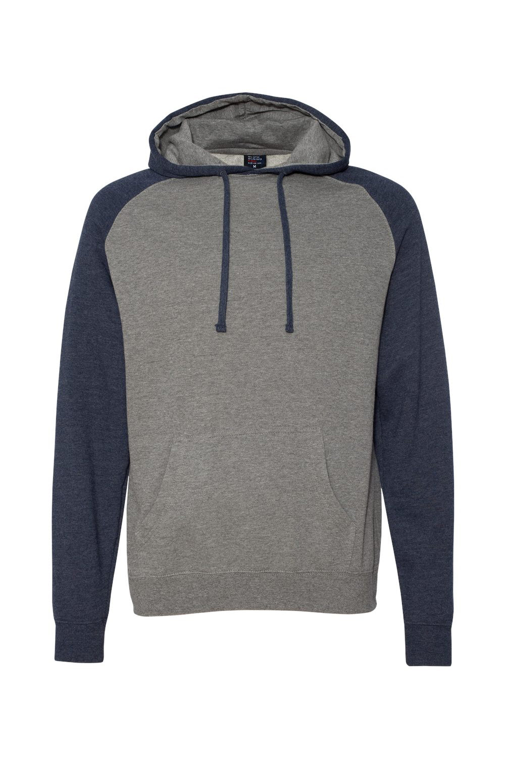 Independent Trading Company IND40RP Mens Raglan Hooded Sweatshirt Hoodie w/ Pouch Pockets Heather Gunmetal Grey/Heather Classic Navy Blue Flat Front