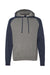 Independent Trading Company IND40RP Mens Raglan Hooded Sweatshirt Hoodie w/ Pouch Pockets Heather Gunmetal Grey/Heather Classic Navy Blue Flat Front
