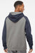 Independent Trading Company IND40RP Mens Raglan Hooded Sweatshirt Hoodie w/ Pouch Pockets Heather Gunmetal Grey/Heather Classic Navy Blue Model Back