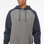 Independent Trading Company Mens Raglan Hooded Sweatshirt Hoodie w/ Pouch Pockets - Heather Gunmetal Grey/Heather Classic Navy Blue