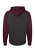 Independent Trading Company IND40RP Mens Raglan Hooded Sweatshirt Hoodie w/ Pouch Pockets Heather Charcoal Grey/Heather Burgundy Flat Back