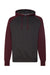 Independent Trading Company IND40RP Mens Raglan Hooded Sweatshirt Hoodie w/ Pouch Pockets Heather Charcoal Grey/Heather Burgundy Flat Front