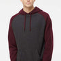 Independent Trading Company Mens Raglan Hooded Sweatshirt Hoodie w/ Pouch Pockets - Heather Charcoal Grey/Heather Burgundy