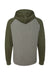 Independent Trading Company IND40RP Mens Raglan Hooded Sweatshirt Hoodie w/ Pouch Pockets Heather Gunmetal Grey/Heather Army Green Flat Back