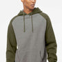 Independent Trading Company Mens Raglan Hooded Sweatshirt Hoodie w/ Pouch Pockets - Heather Gunmetal Grey/Heather Army Green