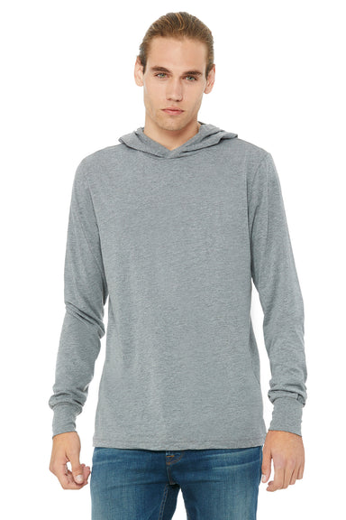 Bella + Canvas BC3512/3512 Mens Jersey Long Sleeve Hooded T-Shirt Hoodie Grey Model Front