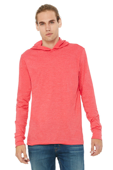 Bella + Canvas BC3512/3512 Mens Jersey Long Sleeve Hooded T-Shirt Hoodie Heather Red Model Front