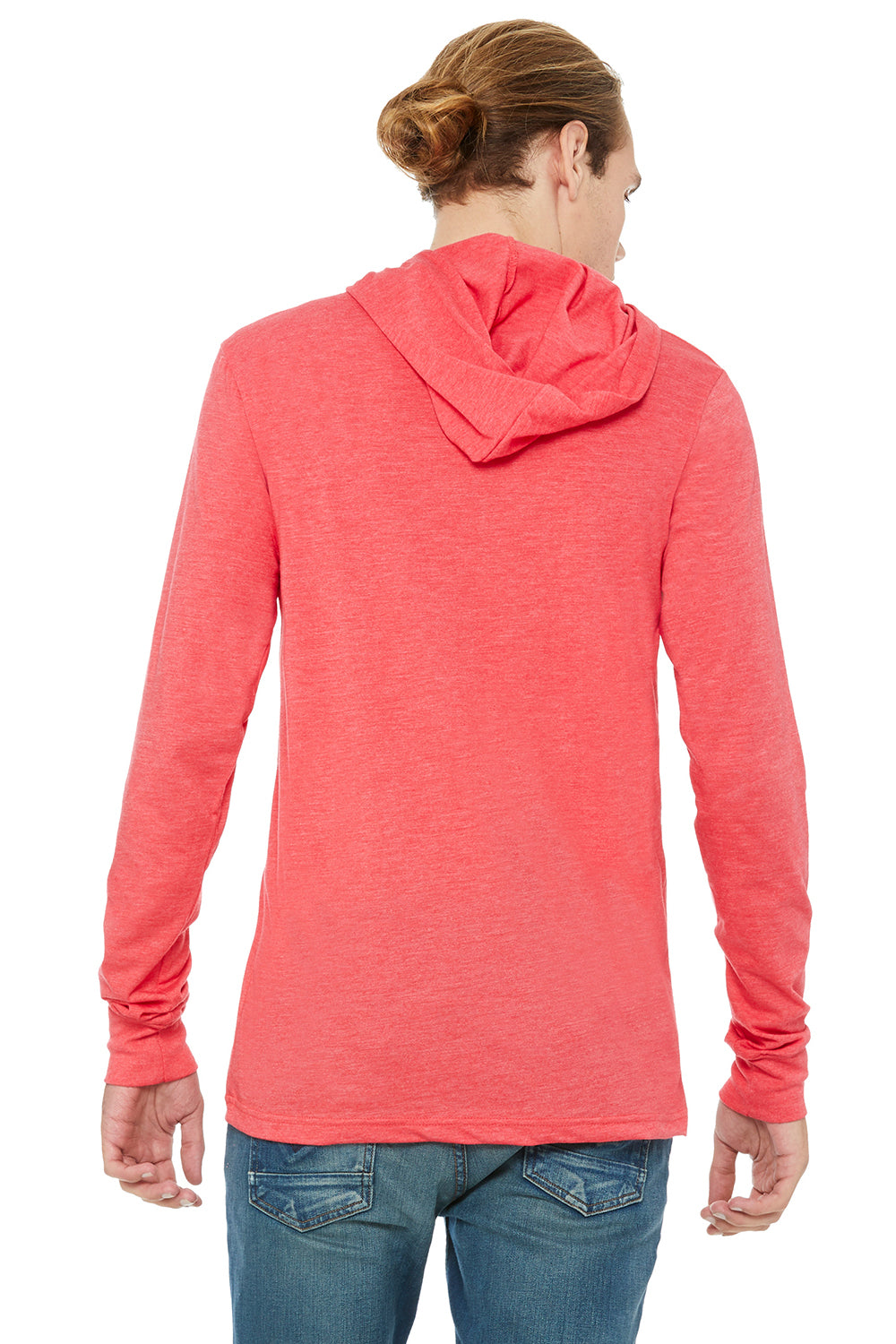 Bella + Canvas BC3512/3512 Mens Jersey Long Sleeve Hooded T-Shirt Hoodie Heather Red Model Back