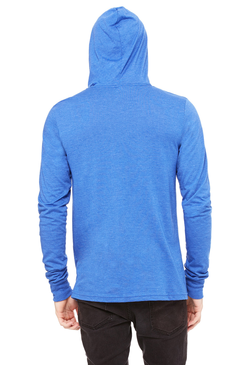 Bella + Canvas BC3512/3512 Mens Jersey Long Sleeve Hooded T-Shirt Hoodie Heather True Royal Blue Model Back
