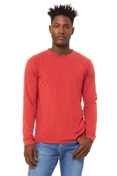 Bella + Canvas BC3513/3513 Mens Jersey Long Sleeve Crewneck T-Shirt Red Model Front
