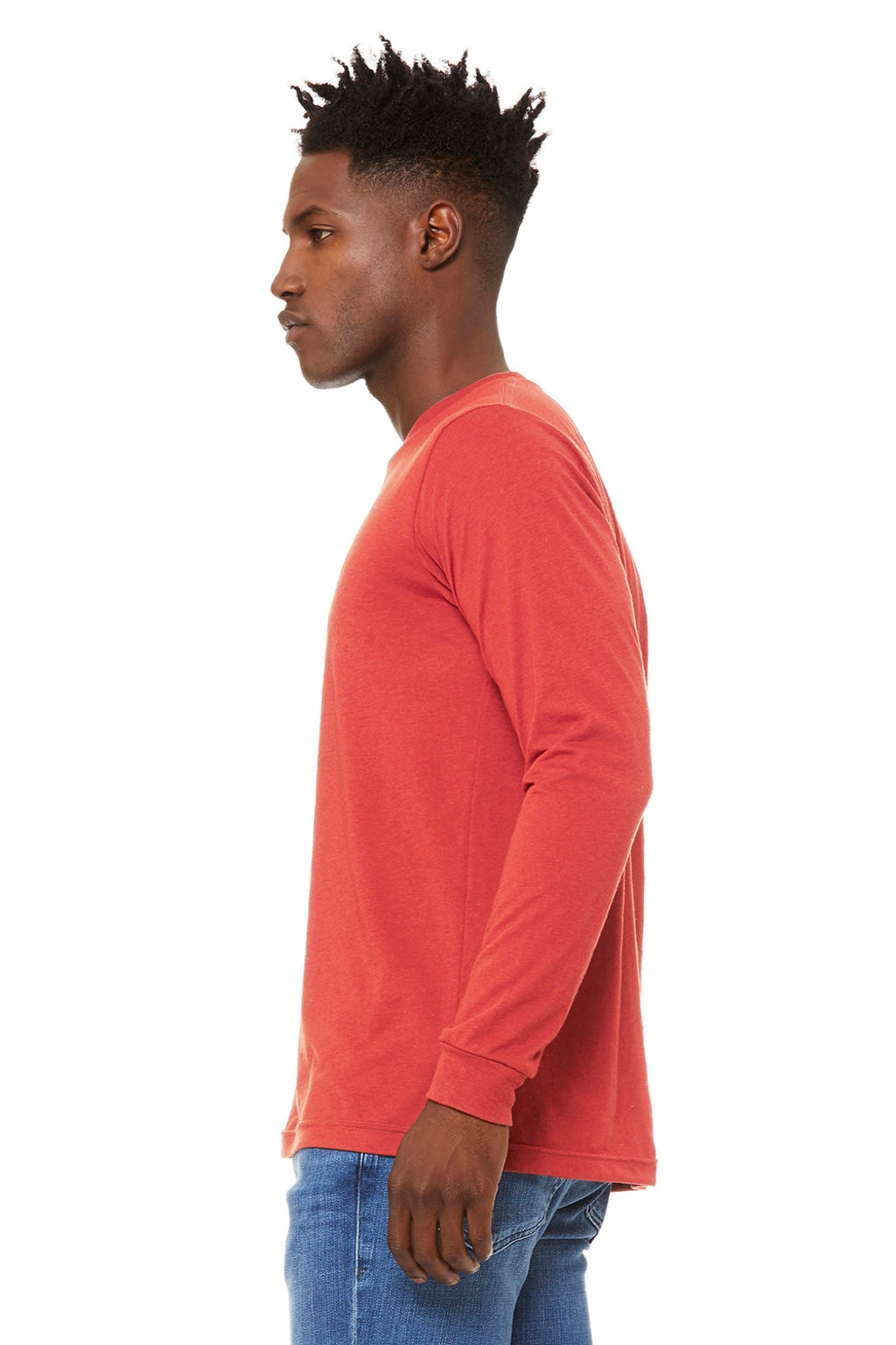 Bella + Canvas BC3513/3513 Mens Jersey Long Sleeve Crewneck T-Shirt Red Model Side