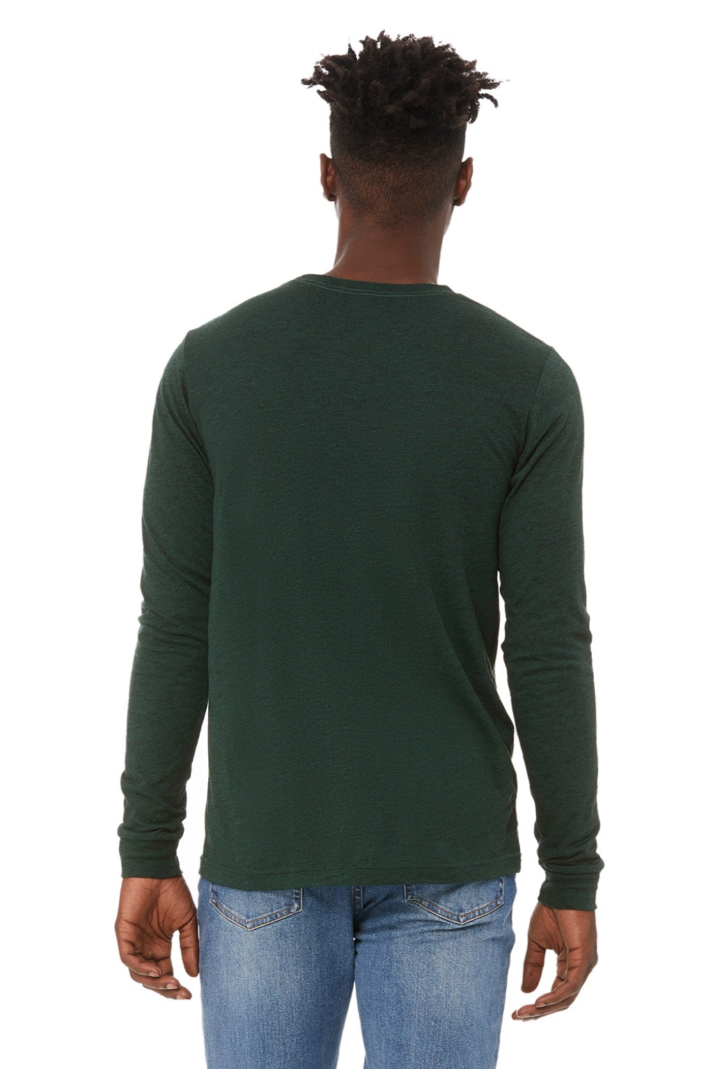 Bella + Canvas BC3513/3513 Mens Jersey Long Sleeve Crewneck T-Shirt Emerald Green Model Back