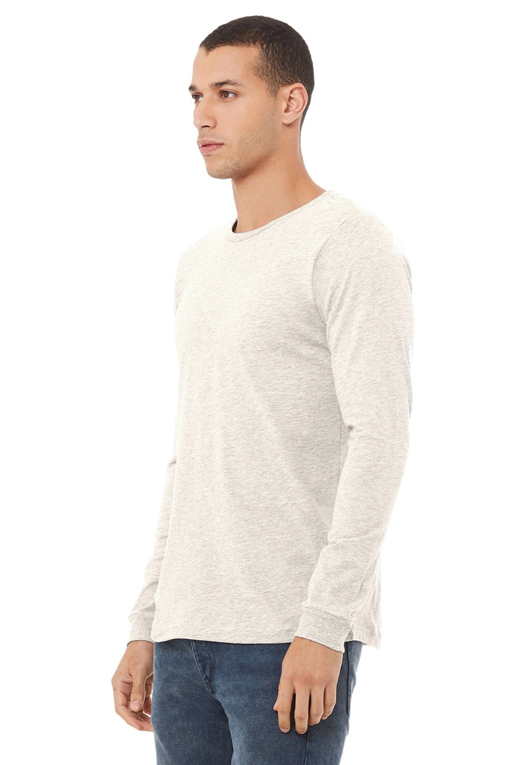 Bella + Canvas BC3513/3513 Mens Jersey Long Sleeve Crewneck T-Shirt Oatmeal Model 3Q