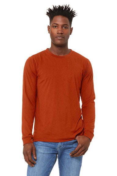 Bella + Canvas BC3513/3513 Mens Jersey Long Sleeve Crewneck T-Shirt Brick Red Model Front