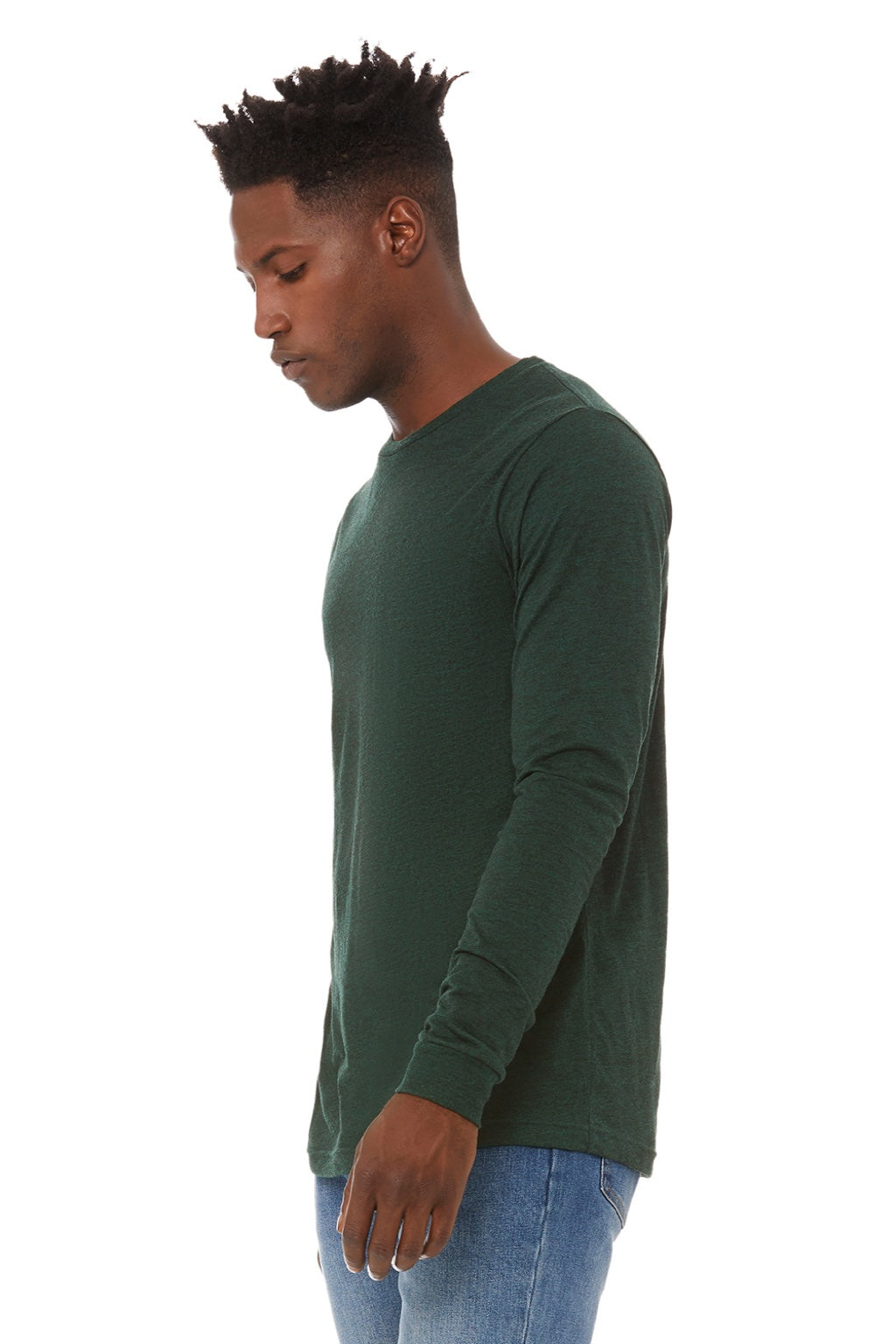 Bella + Canvas BC3513/3513 Mens Jersey Long Sleeve Crewneck T-Shirt Emerald Green Model 3Q