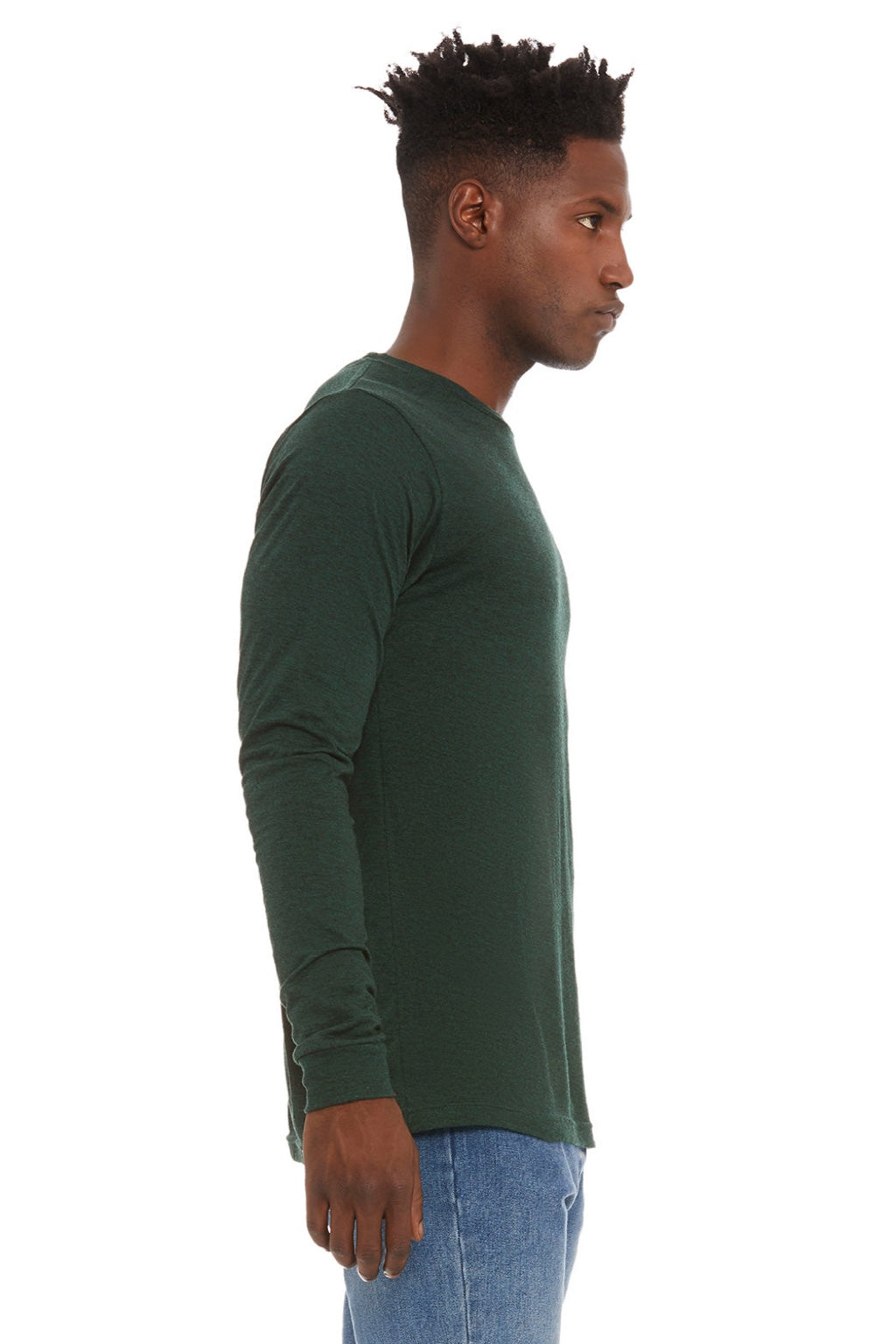 Bella + Canvas BC3513/3513 Mens Jersey Long Sleeve Crewneck T-Shirt Emerald Green Model Side