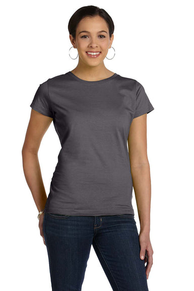 LAT 3516 Womens Fine Jersey Short Sleeve Crewneck T-Shirt Charcoal Grey Model Front