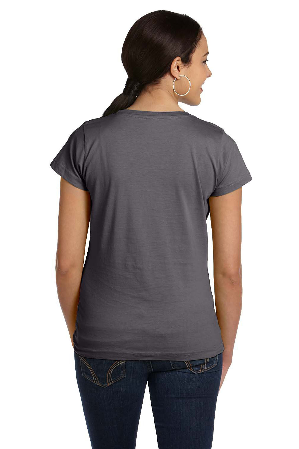 LAT 3516 Womens Fine Jersey Short Sleeve Crewneck T-Shirt Charcoal Grey Model Back