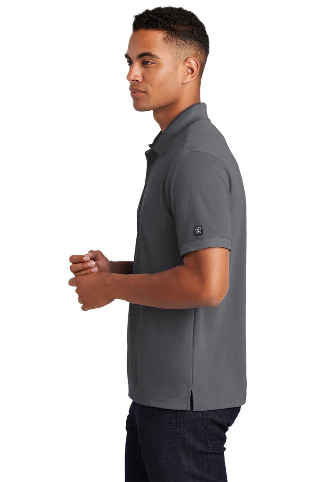 Ogio OG101 Mens Caliber 2.0 Moisture Wicking Short Sleeve Polo Shirt Diesel Grey Model Side