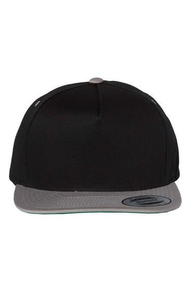 Yupoong 6007 Mens 5 Panel Cotton Twill Snapback Hat Black/Grey Flat Front