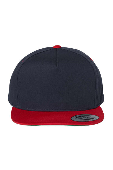 Yupoong 6007 Mens 5 Panel Cotton Twill Snapback Hat Navy Blue/Red Flat Front