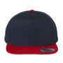 Yupoong Mens 5 Panel Cotton Twill Snapback Hat - Navy Blue/Red - NEW