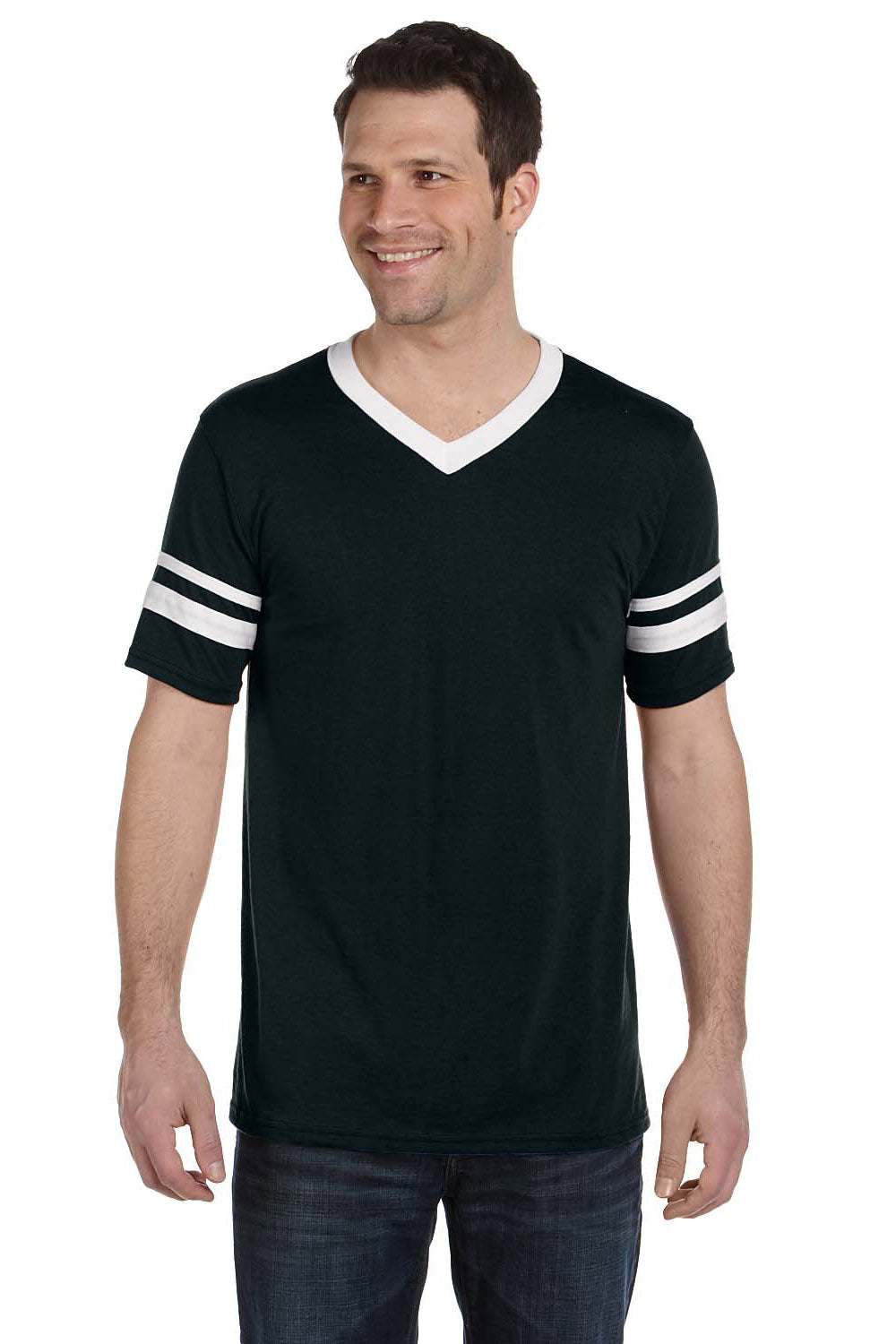Augusta Sportswear 360 Mens Short Sleeve V-Neck T-Shirt Black/White Model Front
