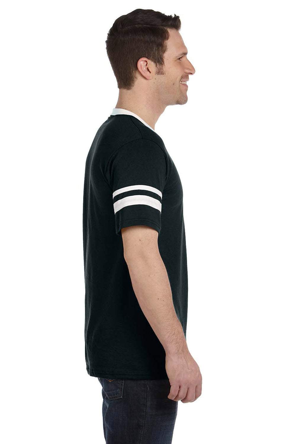 Augusta Sportswear 360 Mens Short Sleeve V-Neck T-Shirt Black/White Model Side
