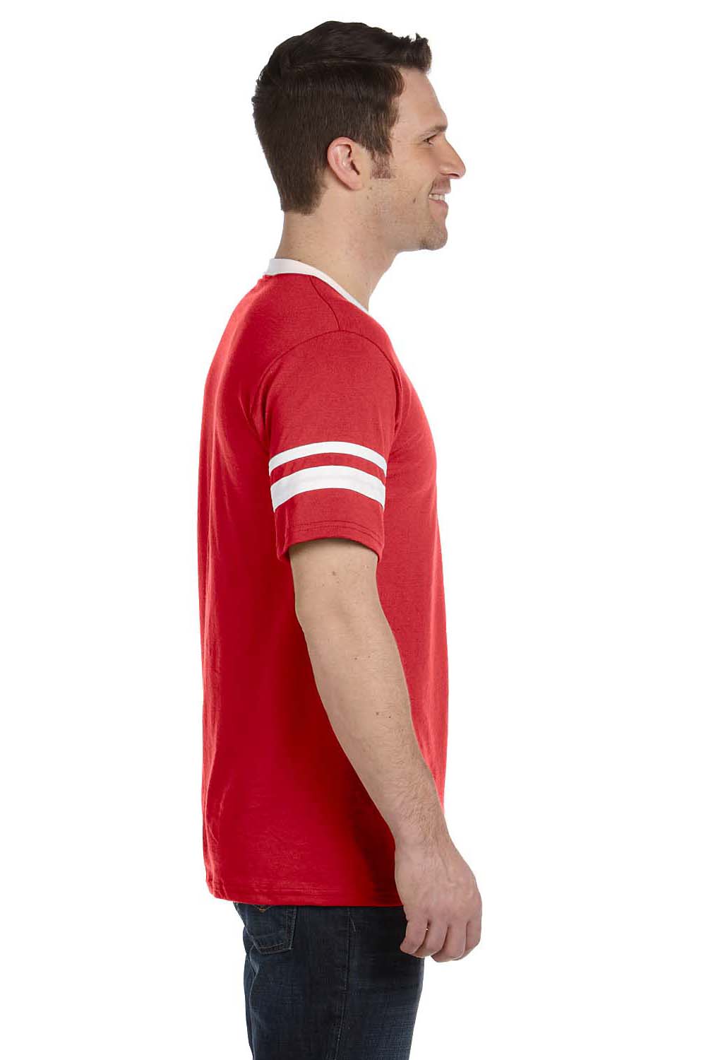 Augusta Sportswear 360 Mens Short Sleeve V-Neck T-Shirt Red/White Model Side