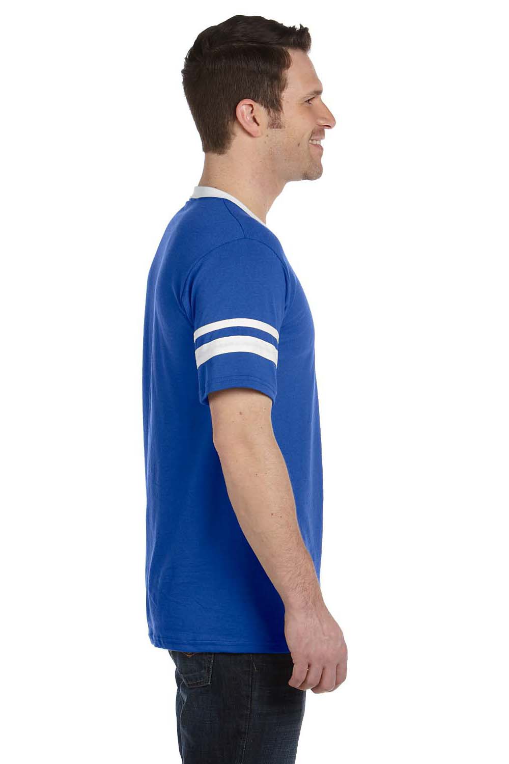 Augusta Sportswear 360 Mens Short Sleeve V-Neck T-Shirt Royal Blue/White Model Side