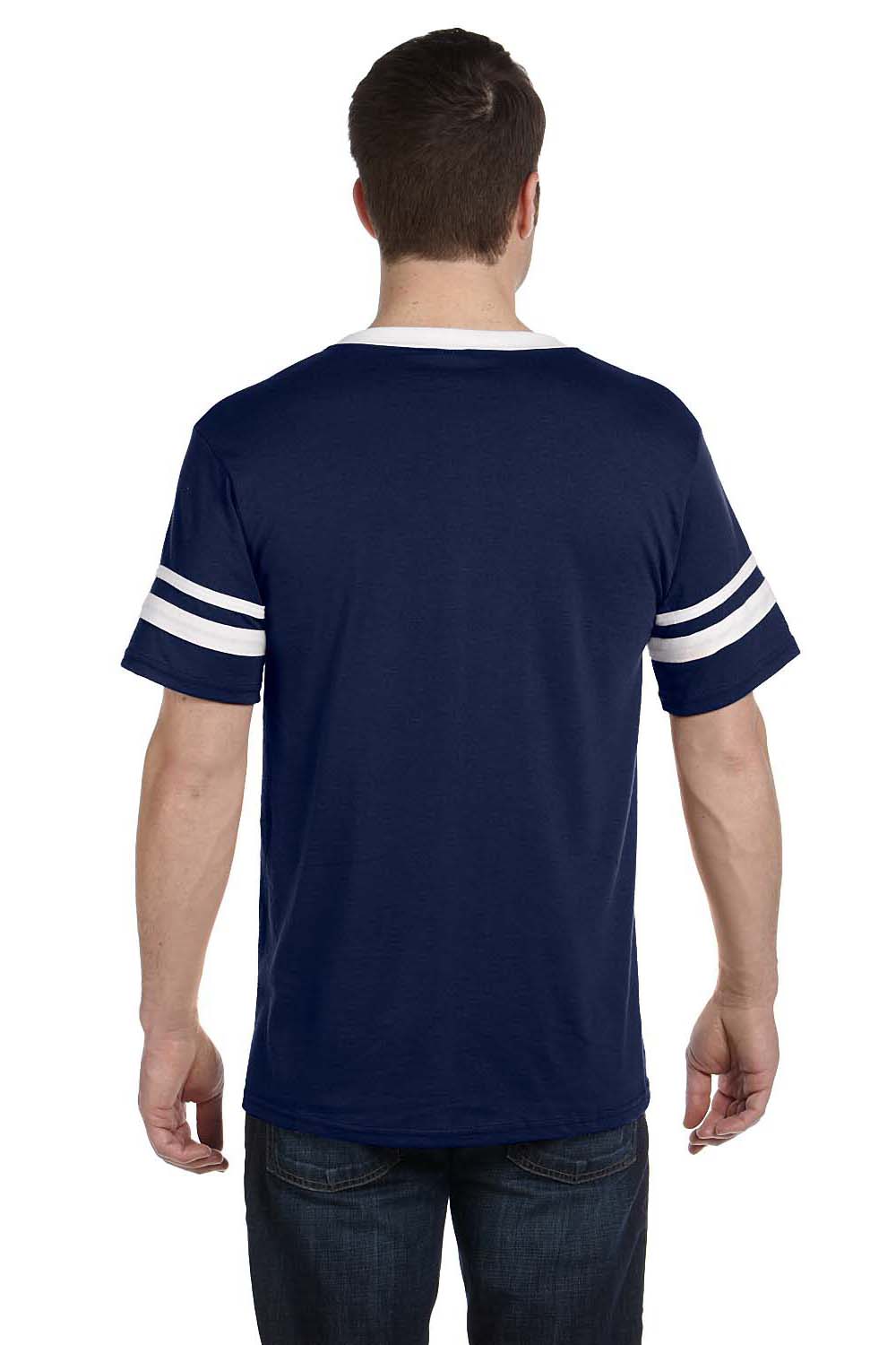 Augusta Sportswear 360 Mens Short Sleeve V-Neck T-Shirt Navy Blue/White Model Back