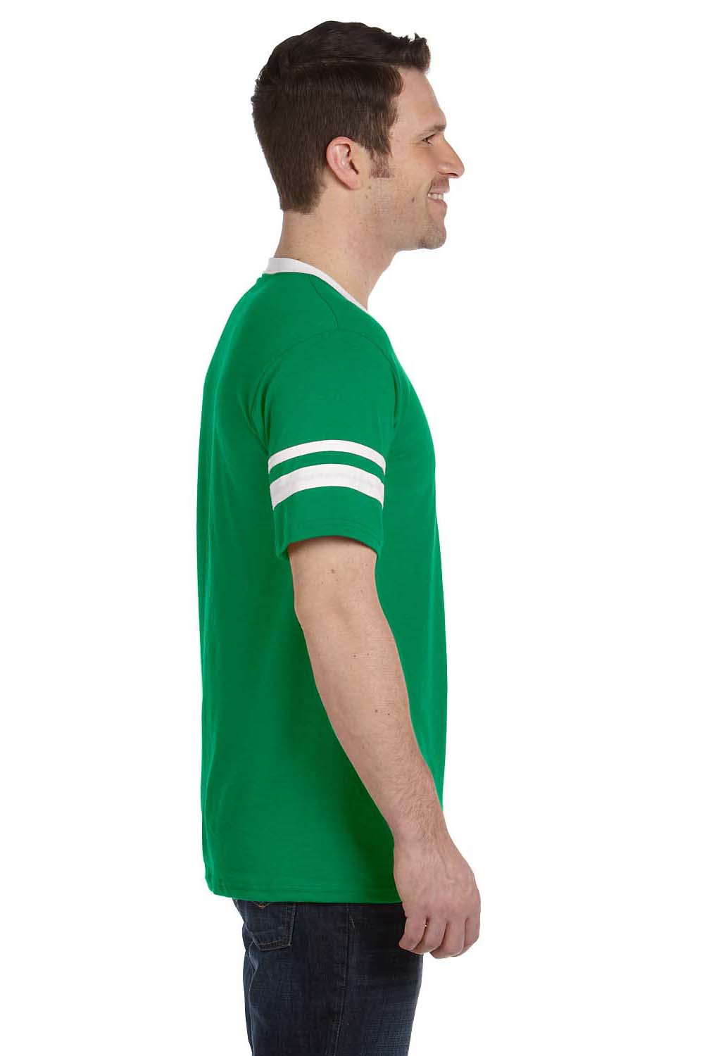 Augusta Sportswear 360 Mens Short Sleeve V-Neck T-Shirt Kelly Green/White Model Side