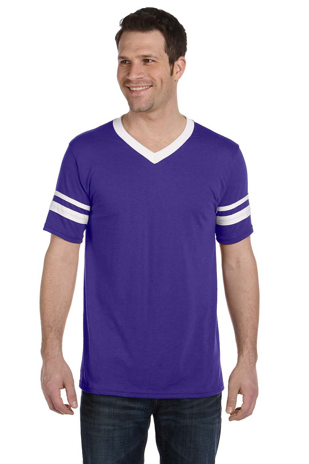 Augusta Sportswear 360 Mens Short Sleeve V-Neck T-Shirt Purple/White Model Front