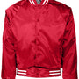 Augusta Sportswear Mens Water Resistant Snap Front Satin Baseball Jacket w/ Striped Trim - Red/White - NEW