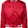 Augusta Sportswear Mens Water Resistant Snap Front Satin Baseball Jacket w/ Striped Trim - Red/White
