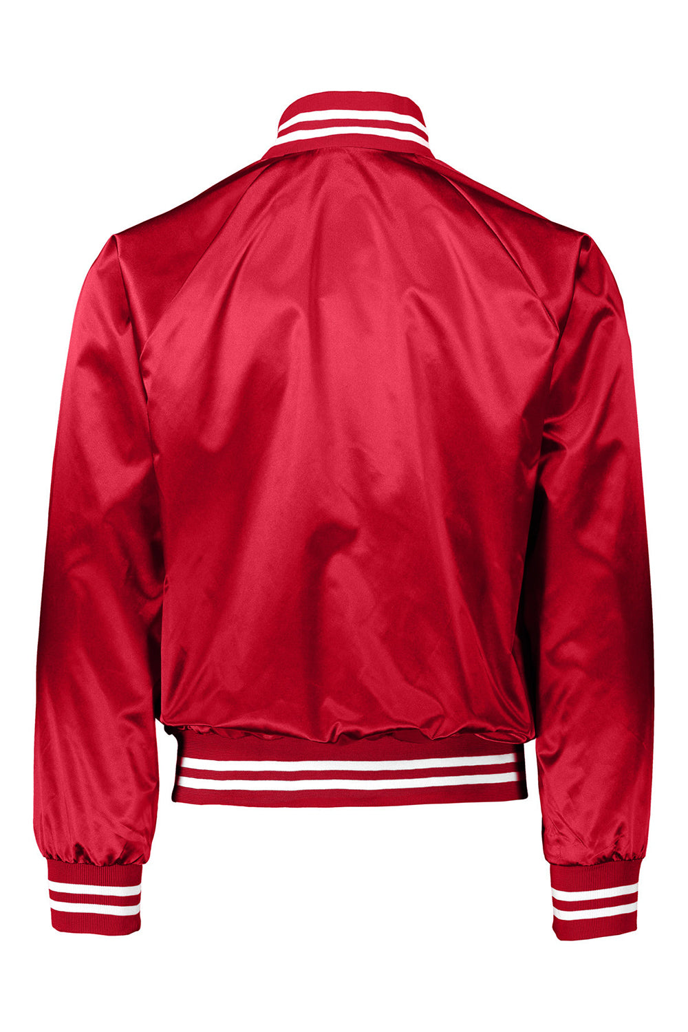 Augusta Sportswear 3610 Mens Water Resistant Snap Front Satin Baseball Jacket w/ Striped Trim Red/White Flat Back