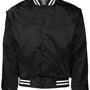 Augusta Sportswear Mens Water Resistant Snap Front Satin Baseball Jacket w/ Striped Trim - Black/White - NEW