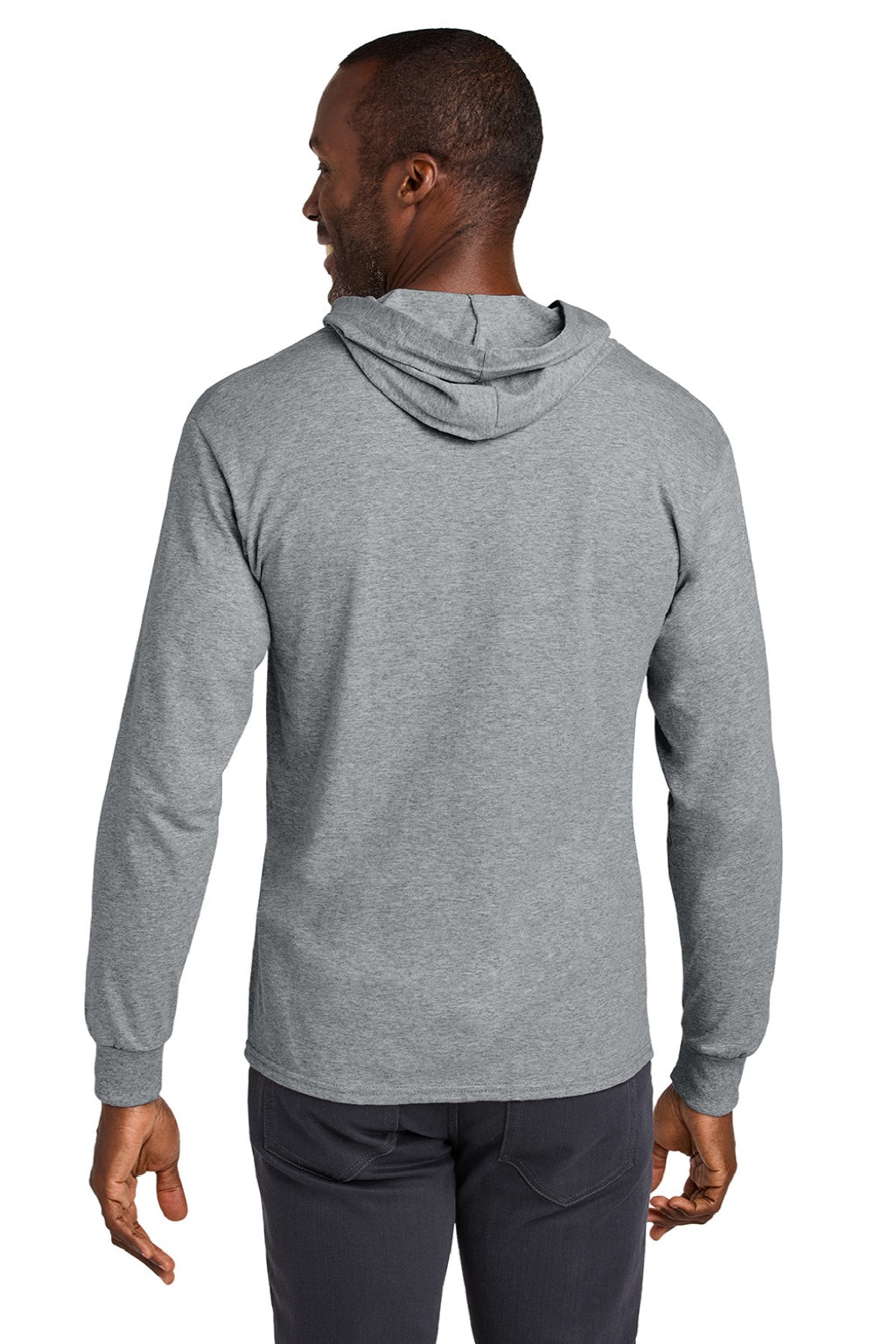 Jerzees 363LH Mens Classics Long Sleeve Hooded T-Shirt Hoodie Heather Grey Model Back