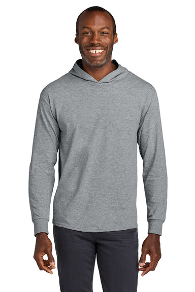 Jerzees 363LH Mens Classics Long Sleeve Hooded T-Shirt Hoodie Heather Grey Model Front