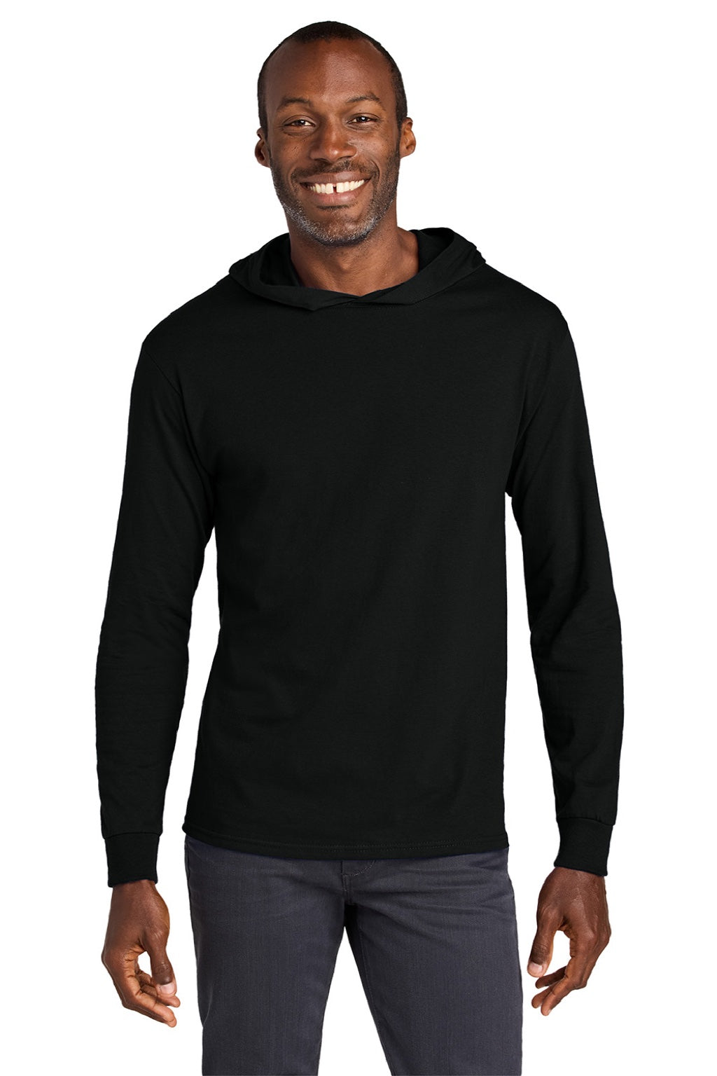 Jerzees 363LH Mens Classics Long Sleeve Hooded T-Shirt Hoodie Black Ink Model Front