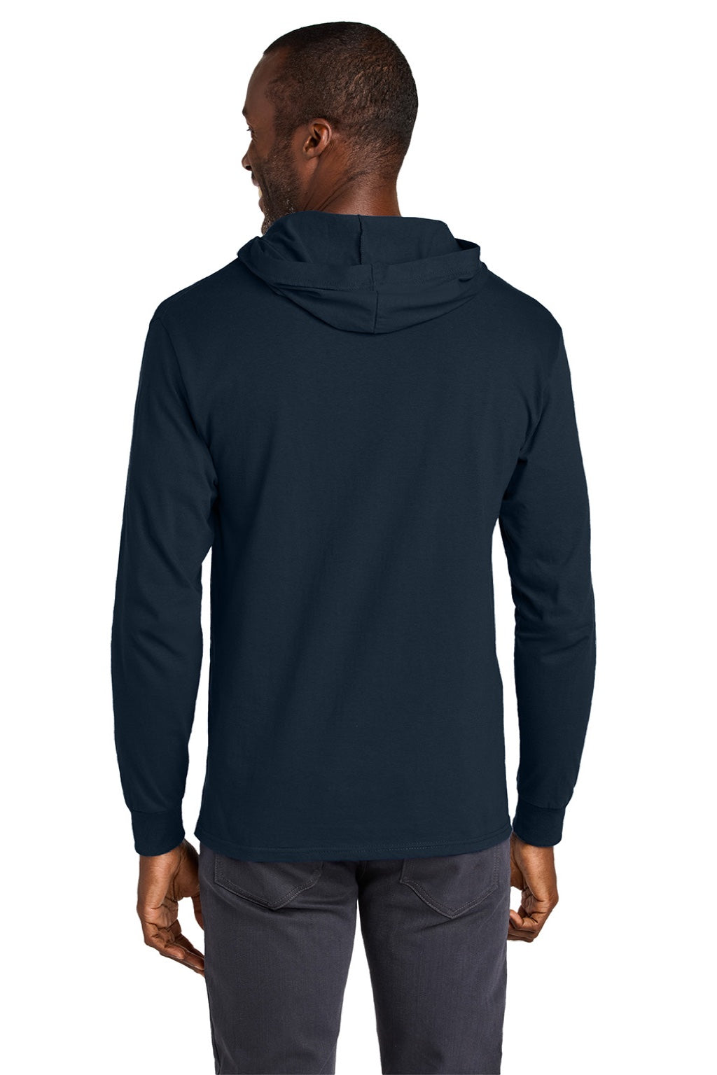 Jerzees 363LH Mens Classics Long Sleeve Hooded T-Shirt Hoodie Navy Blue Model Back