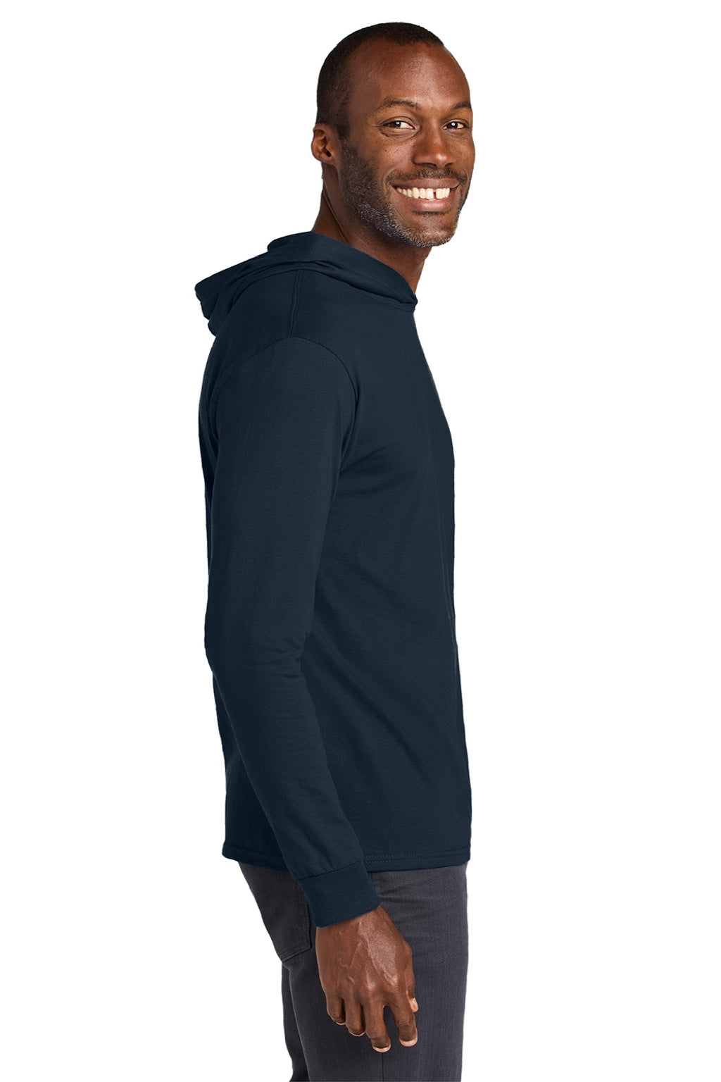 Jerzees 363LH Mens Classics Long Sleeve Hooded T-Shirt Hoodie Navy Blue Model Side